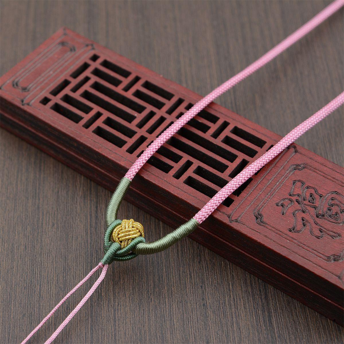 Adjustable Hand-Woven Necklace with Jade Agate Ruyi Pendant & Crystal Cord