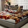 3-teiliges Spannbettlaken-Set aus Polyester und Nylon, 85 g, wunderschöne Weihnachtsmondfarbe, Baum und Weihnachtsmann, digital, weich, bequem, Bett