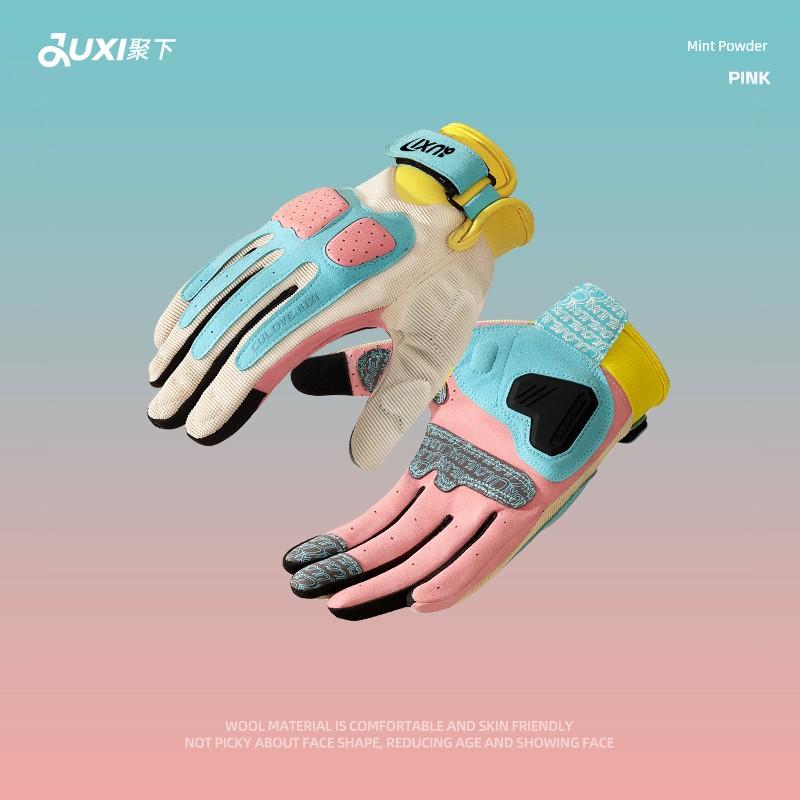 Motorcycle Riding Gloves for Women, Summer Sun Protection, Breathable, Racing Rider, Retro Motorcycle Gloves for Men, Full-Finger Touch Screen