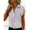 Summer Women's Drop Shoulder Button Striped Pocket Casual Shirt