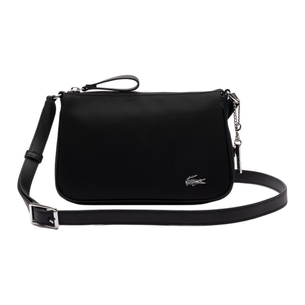 Lacoste Jednobarevná ležérní texturovaná potažená polyesterová taška přes rameno Crossbody Dámské tašky Černá NF4369DB-000