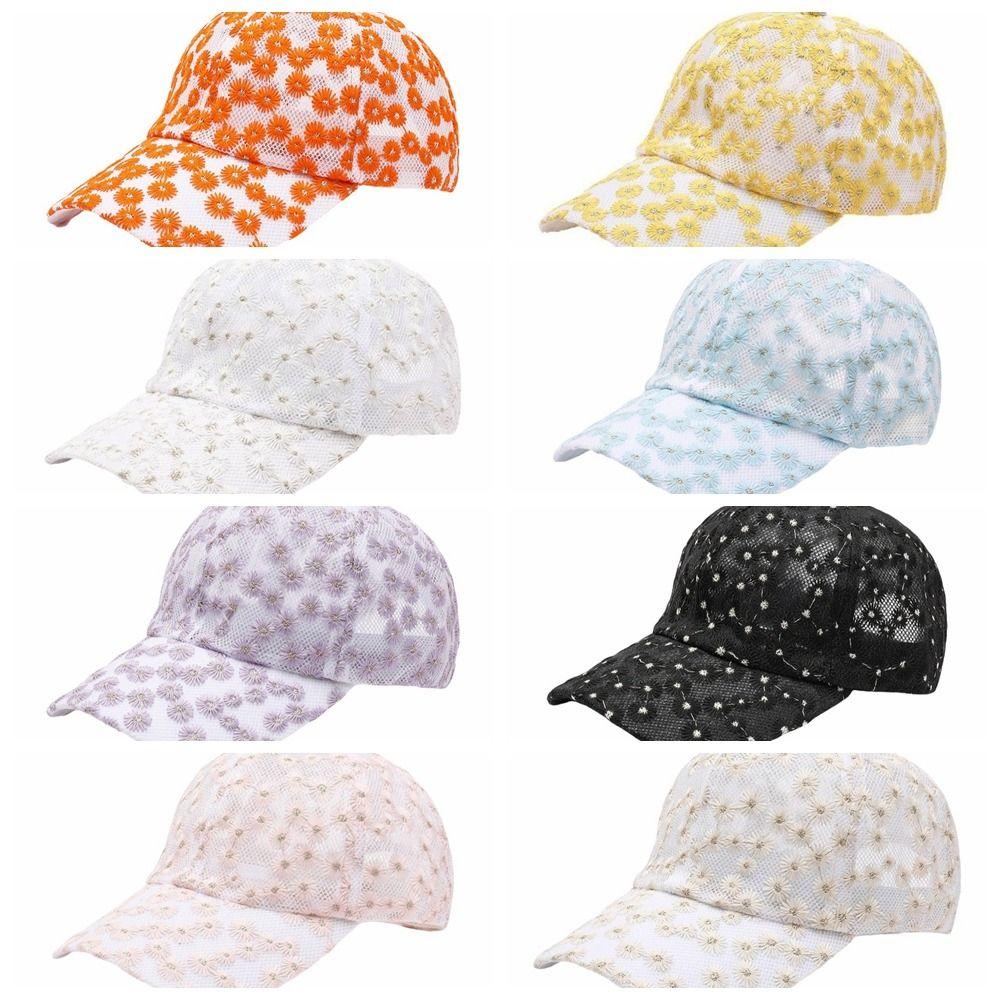 Embroidered Flower Baseball Cap Breathable Mesh Peaked Hat Fashion Visors Cap Girls