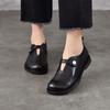 Johnature Retro Versatile Loafers Round Toe Genuine Leather Women's Low Heel Shoes