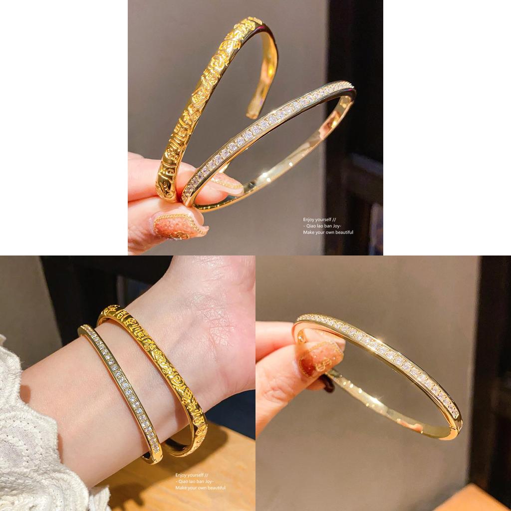 Luxury Copper Open Bracelet With Zircon Stones And Classic Round Elements For Women