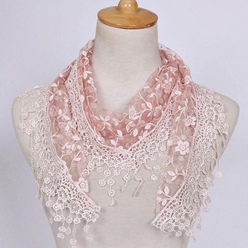 2025 New Floral Lace Triangle Scarf Tassel Shawl Female Classic Casual Transparent Breathable Scarves Sunscreen