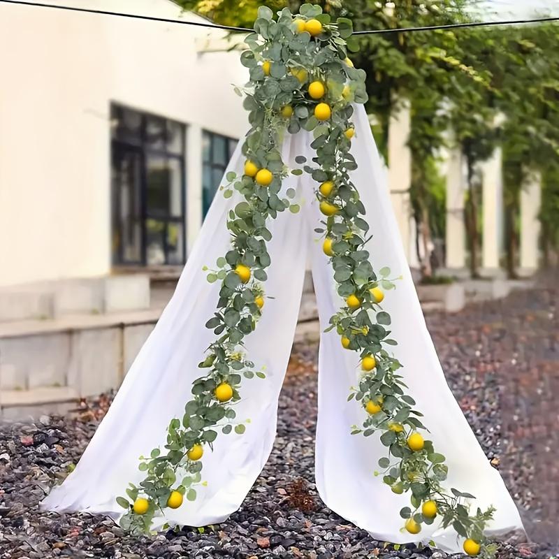 1pc Artificial Lemon Garland with Eucalyptus Leaves - Realistic Plastic Hanging Vines for Dining Table, Garden, Farmhouse Decor - Lemon Decor