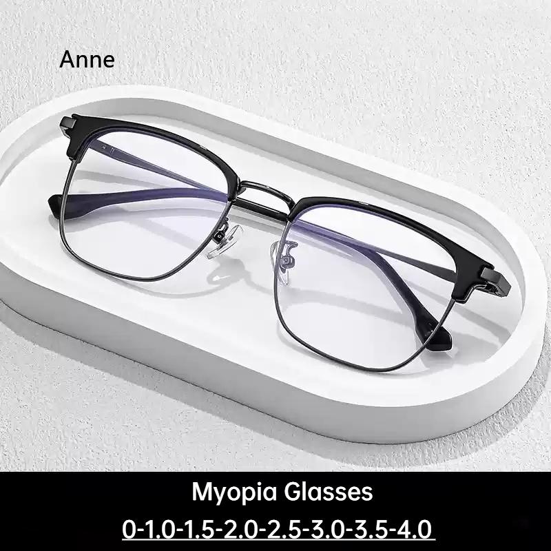 Women Men Silver Anti Blue Light Transparent Myopia Glasses Frame Round Eyewear Blocking Glasses Optical Spectacle Eyeglass