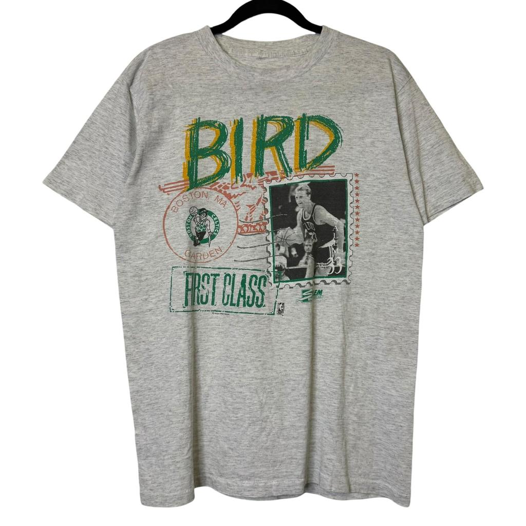 1990 Boston Celtics Larry Bird Salem Stamp NBA T Shirt Sz L (B2203)