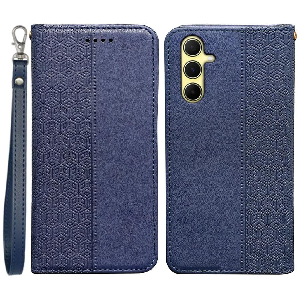 For Samsung Galaxy A15 4G/5G Wallet Phone Case Strong Magnetic Checkered Pattern Imprint Leather Flip Cover