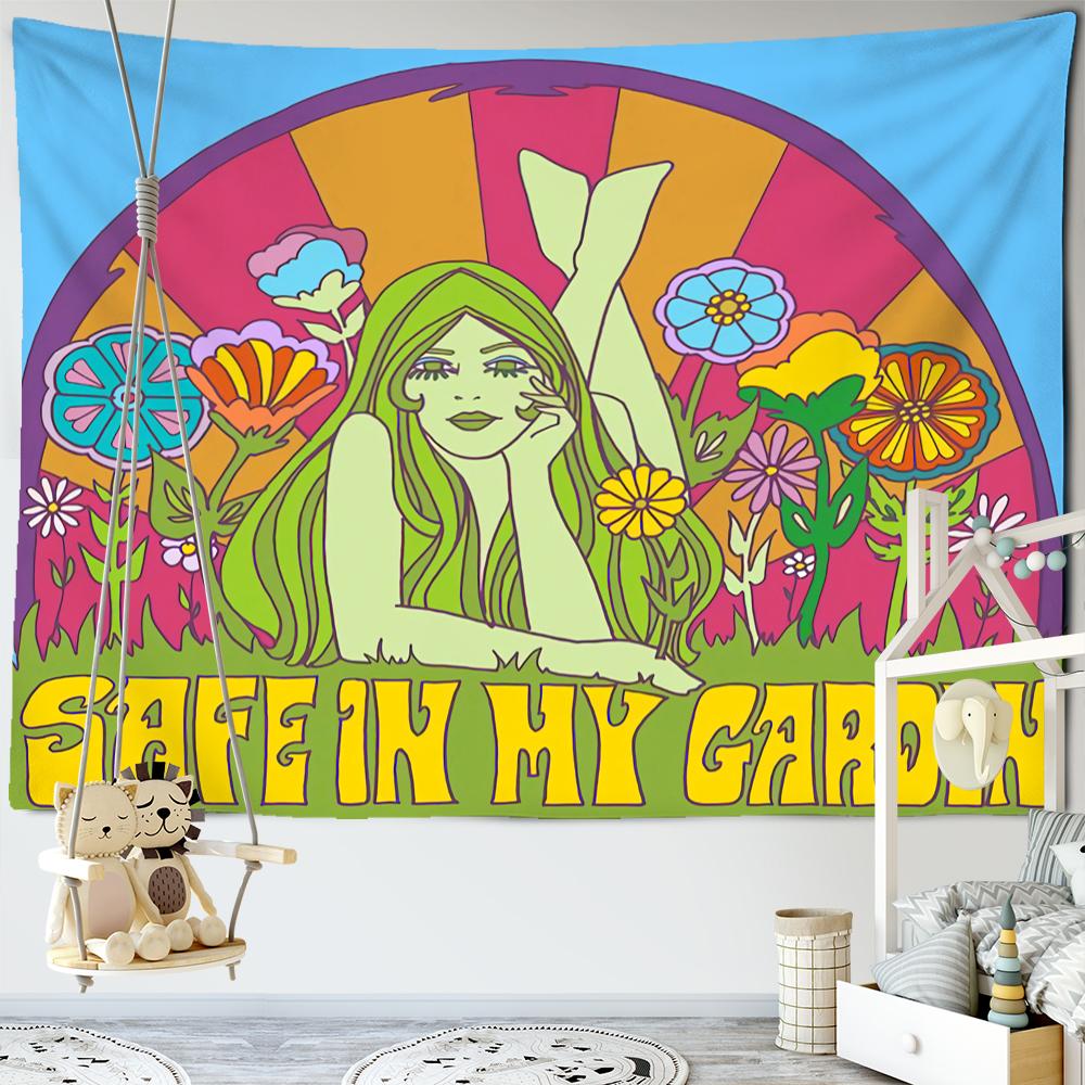 Retro Girl Tapestry Wall Hanging Colorful Boho Hippie Tapiz Aesthetic Room Home Decor Background Fabric