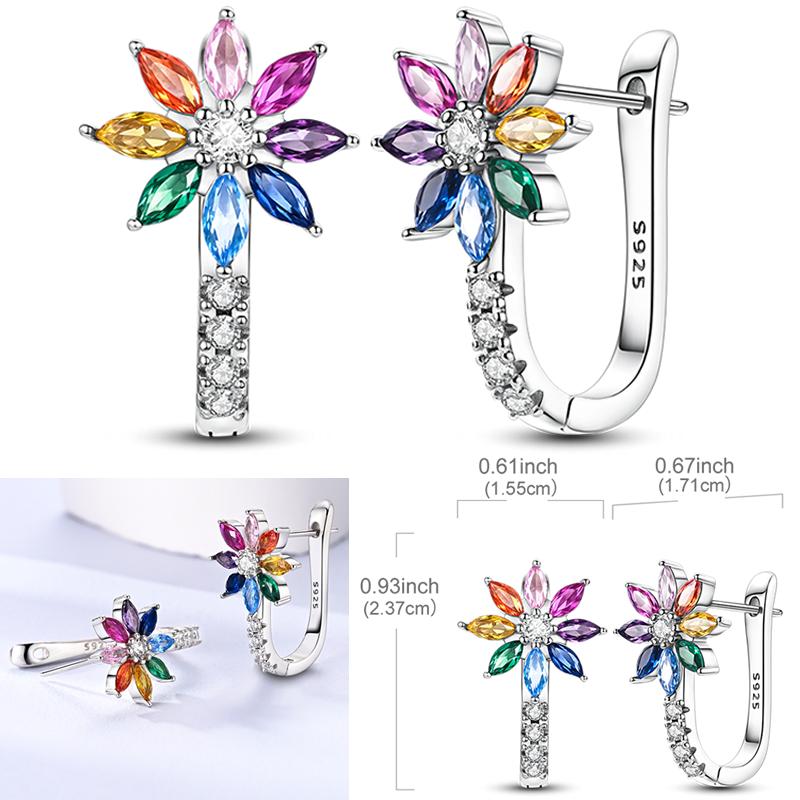Sparkling Woman Hoop Earring 925 Silver CZ Zircon Firefly Butterfly Clover Ear Stud Earrings Jewelry Anniversary Gift