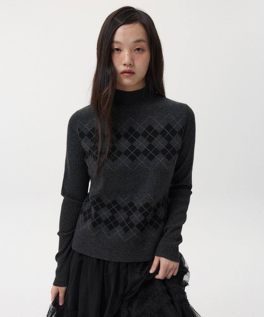 Ohesio Argyle Half Neck Ribbed Knit, Charcoal