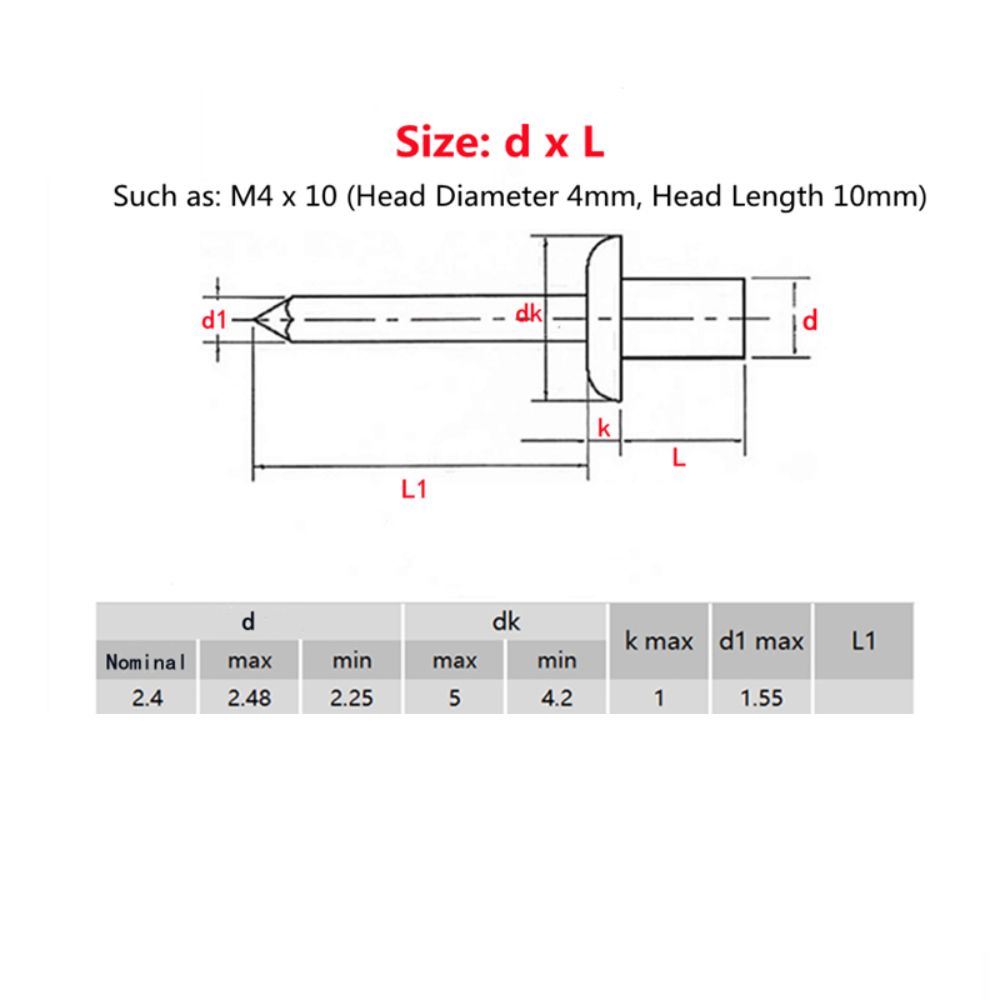 50 Pcs 304 Stainless Steel Waterproof Rivets Anti Corrosion Oxidation Blind Pull Rivet Closed Round Head Silver Exhaust Rivet