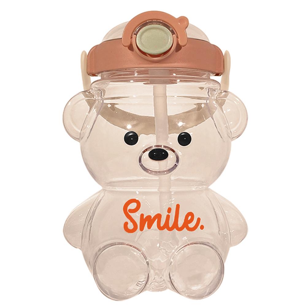 

1400ml Kawaii Bear Cup with Shoulder Strap Straw Sports Water Jug Leak-Proof Cartoon Fitness Kettle for Boys Girls Daily Use