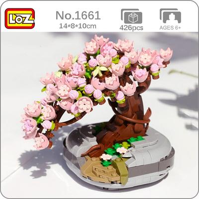 LOZ 1661 Ewige Blume Rosa Sakura Kirschbaum Topfpflanze 3D-Modell DIY Mini-Blöcke Ziegelbauspielzeug ohne Box