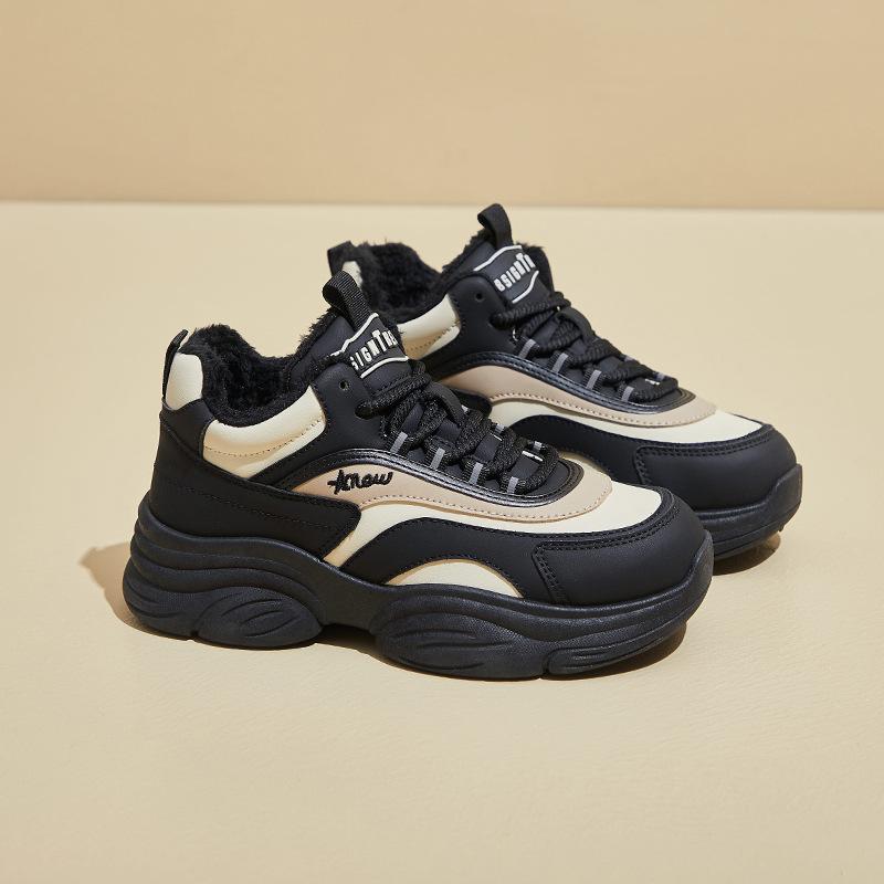 

Женские повседневные зимние теплые кроссовки с подкладкой из искусственного меха, нескользящие ботинки на шнуровке, женские зимние ботинки с подкладкой из флиса, обувь для ходьбы и бега 40 чёрный