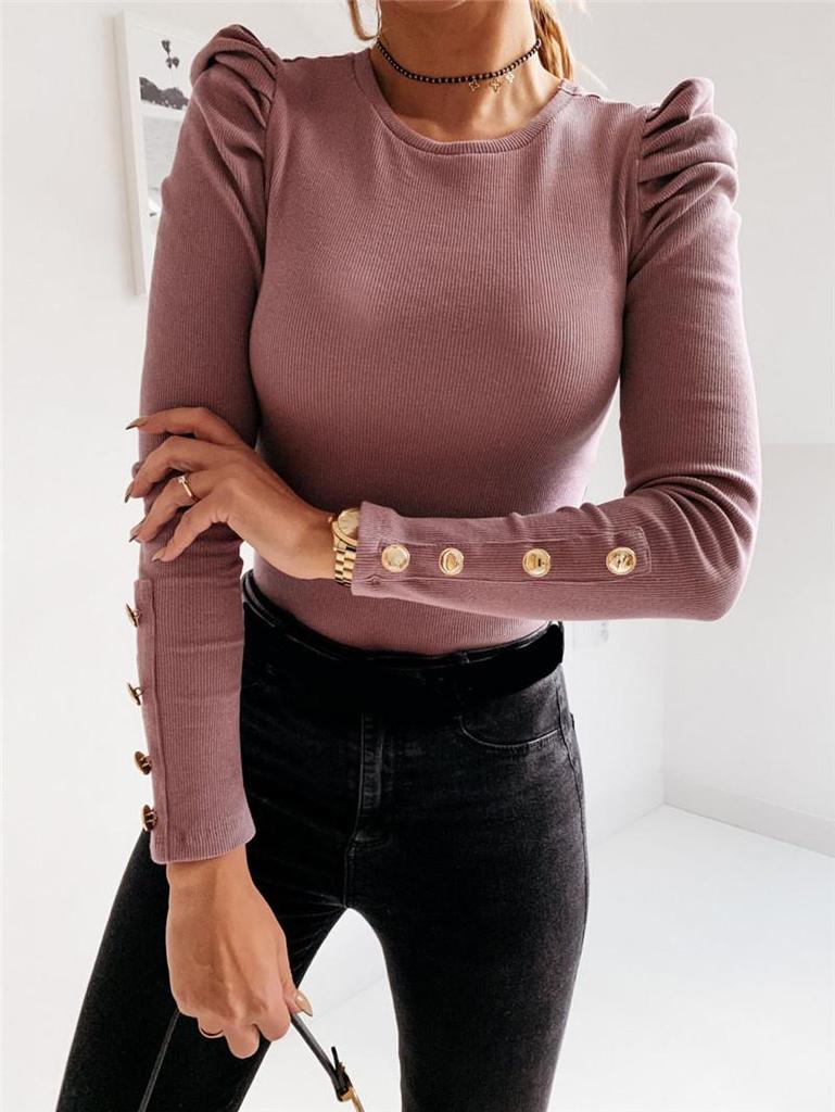 2024 Autumn/Winter Puff Sleeve Buttoned Long Sleeve Shirt