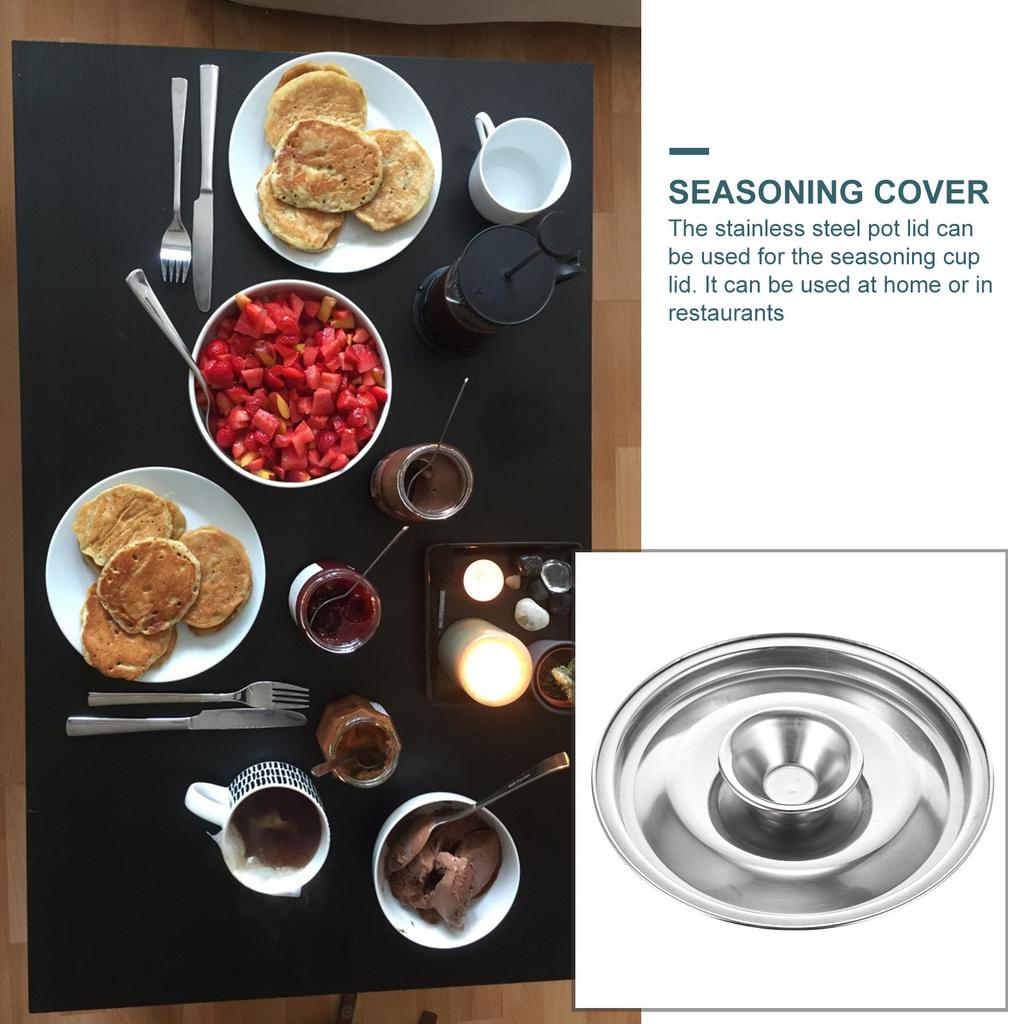 1Pcs 16Cm Stainless Steel Seasoning Pot Cover Universal Small Pot Lid Spill-Resistant Rustproof Kitchen Tool for Spice Storage