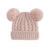 New Solid Color Cable Knit Double Pom Pom Hat for Kids - Warm Autumn/Winter Pullover for Babies & Toddlers