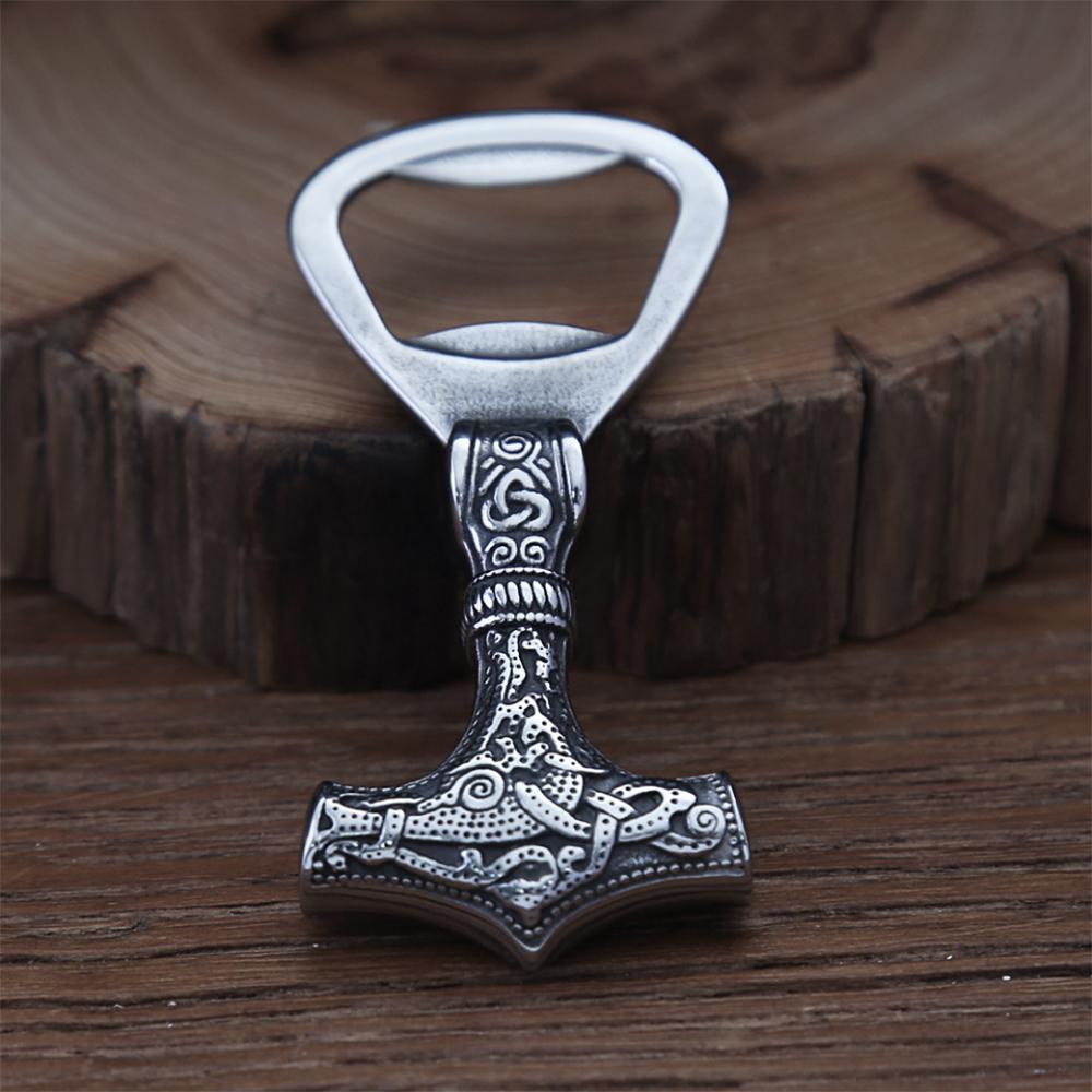 Fashion Vintage Viking Thor's Hammer Bottle Opener Punk Stainless Steel Nordic Rune Corkscrew Cool Gift Accessories
