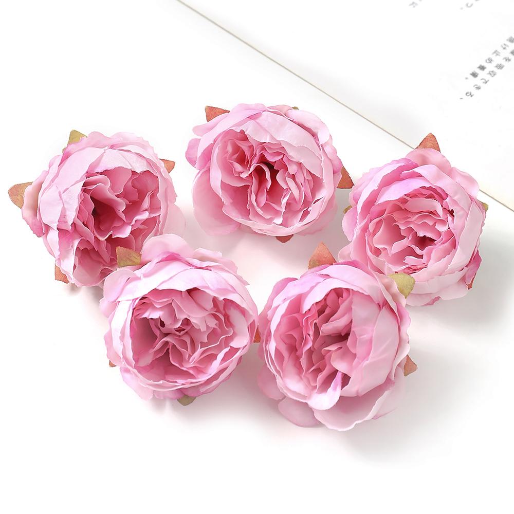 5/10Pcs Peony Artificial Flowers 4.5cm Silk Fake Flower for Home Room Decor Garden Wedding Decoration Bride DIY Wreath Accessory