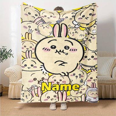 Custom Name Usagi Theme Printed Blanket - Perfect for Couch, Bed, Travel & Outdoor Use | Machine Washable, Cozy & Durable.