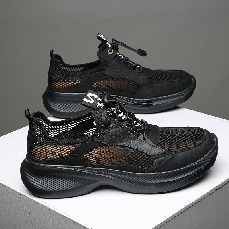 Spring and summer fashion one-pedal casual hollow men's shoes leather elastic band trendy shoes outdoor breathable men's shoes