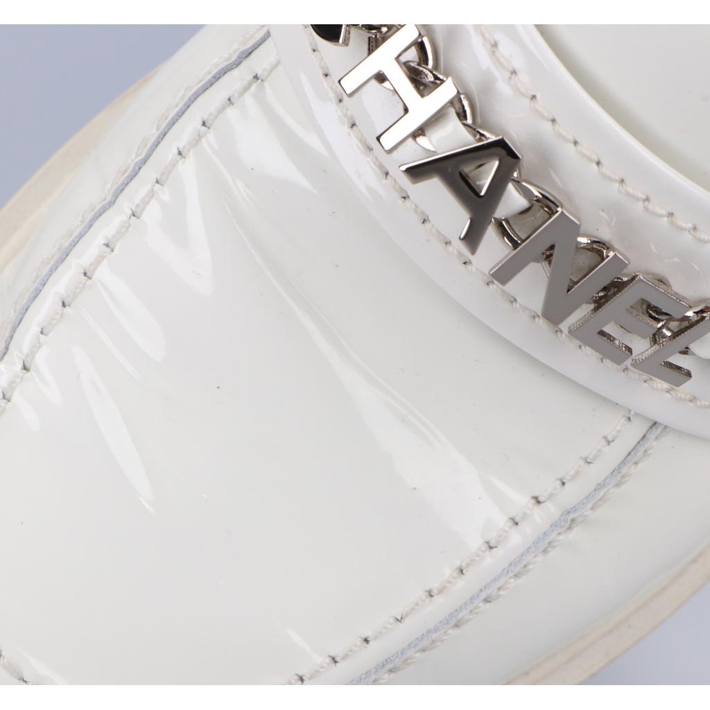CHANEL G37430 Metal Logo Patent Leather Loafers shoes 37C whiteUsed