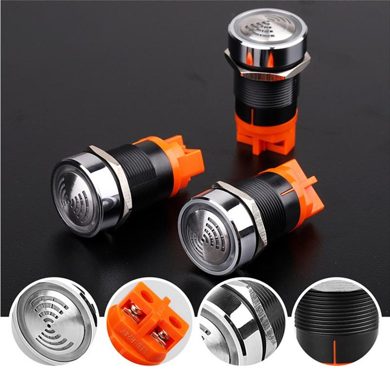 B97A-22Mm Red Flashing High Decibel Waterproof IP65 Buzzer Brass Chrome Plating LED Buzzer Intermittent Flash (as the picture,NONE)