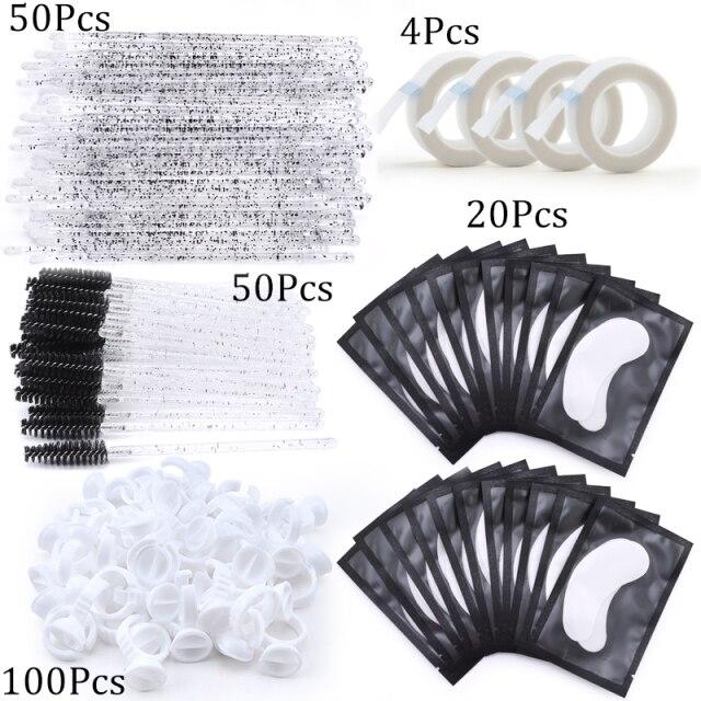 Eyelash Extension Supplies Kit Mascara Applicator Lashes Brush Crystal Cotton Swabs Glue Ring Tape Eye Pad Eyelashes Makeup Tool
