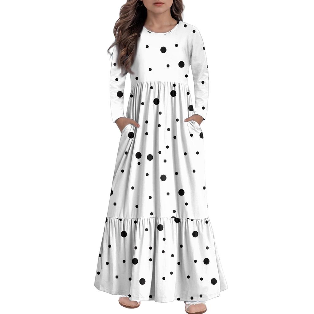 Girls' Maxi Dress Casual Holiday Dresses - Long Sleeve Dress With Pockets For 4-14Y