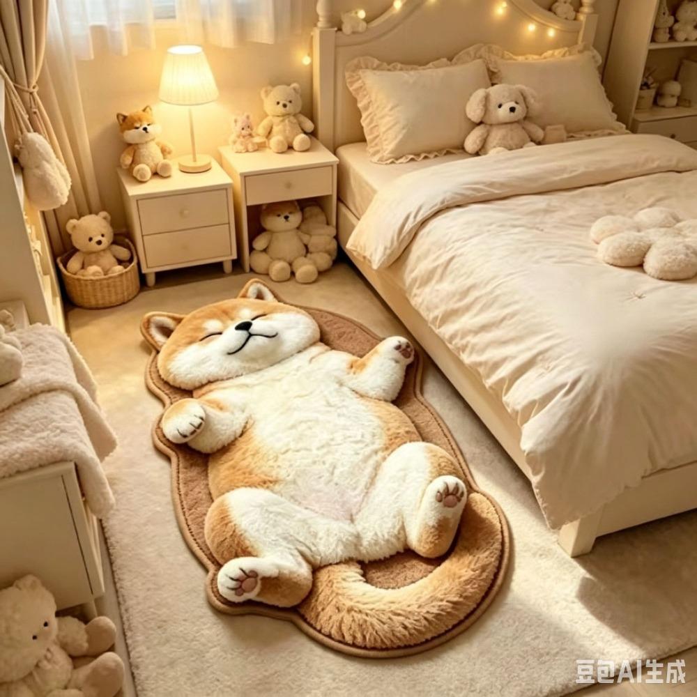 Cute Cartoon Irregular Cashmere-Like Floor Mat, Water Absorbent Anti-Slip Rug for Bathroom Bedroom Home Decor