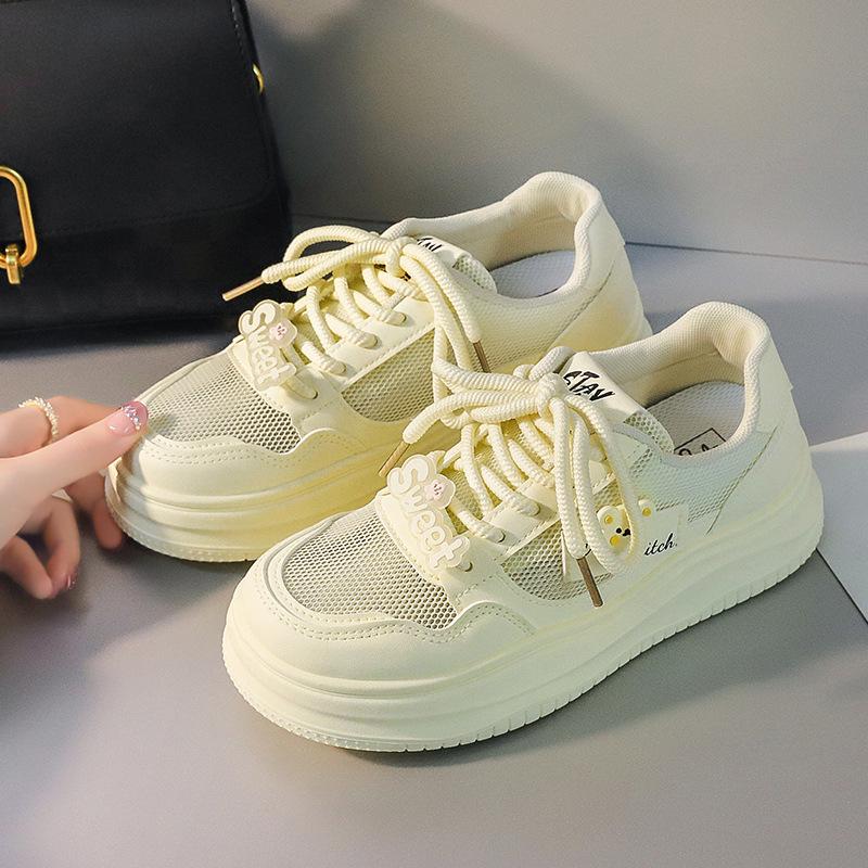 

9 Spring little white shoes new mesh student thick-soled heightening sports board shoes casual street shooting 35 жёлтый