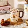 Straw large-capacity mug with lid high-value cute animal ceramic cup household water cup couple gift