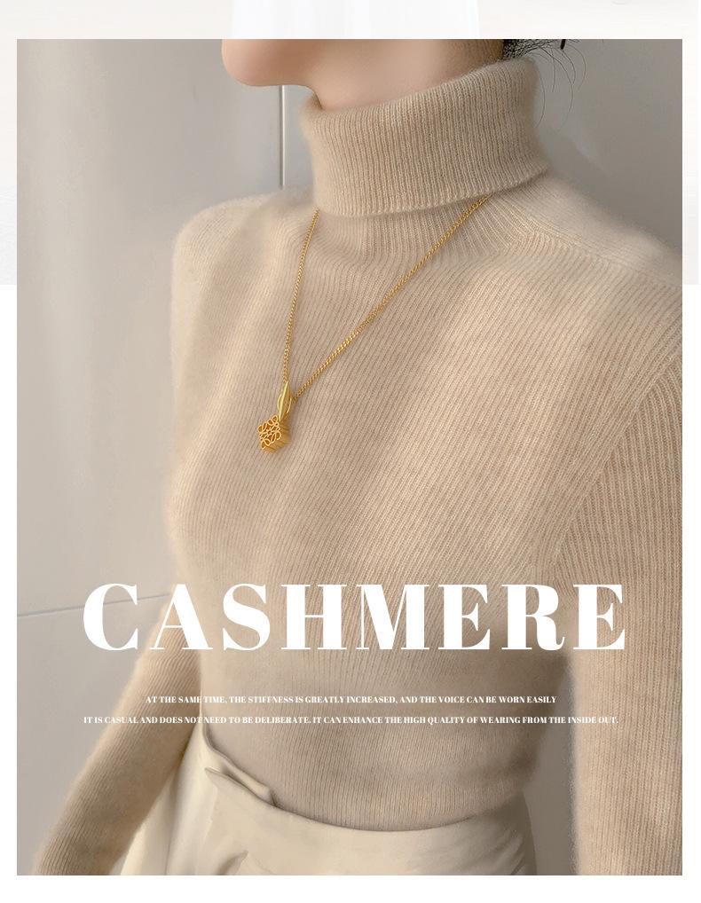 Damen nahtloser Kaschmir-Rollkragenpullover – Figurbetonter Strickpullover für Herbst/Winter