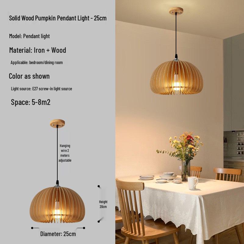Vintage Japanese Retro Wood Art Pendant Light for Restaurant, B&B, Study, Bedroom - "Chuko Pumpkin Lamp"