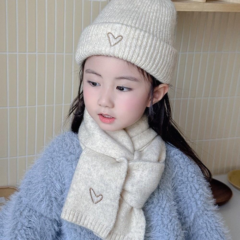 Love Heart Embroidery Knitted Hat Scarf Set Solid Color Neck Warmer Set  Ski