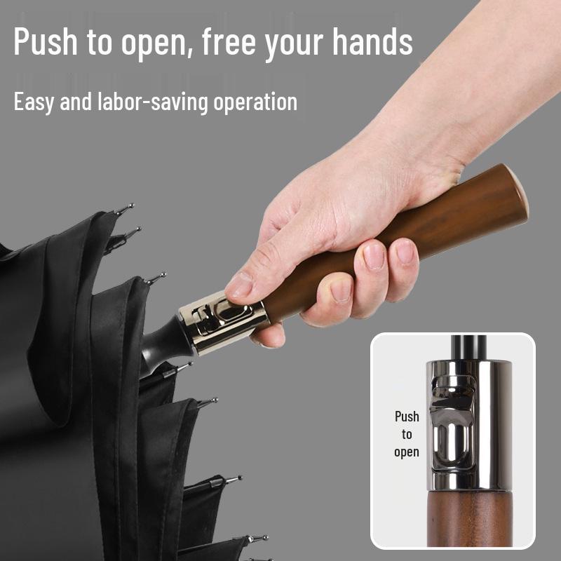 Extra Large Solid Wood Golf Umbrella with Automatic Long Handle—Customizable Logo