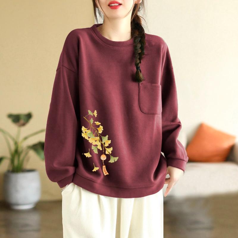 Pullover Pocket Sweatshirt Women's Autumn and Winter New Literary Western Style Versatile Top