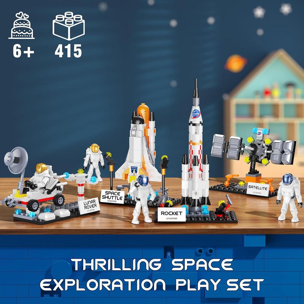 Interstellar Space Exploration Shuttle Toys for 6, 7, 8, 9, 10+ Year Old Kids Girls Boys, STEM Projects Rocket Spaceship Building Toy Kit with 4