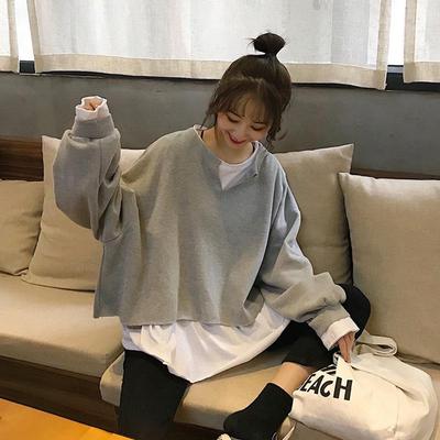 2023 Korean Style Autumn Loose-Fit Two-Piece Look Long-Sleeve Women's Top