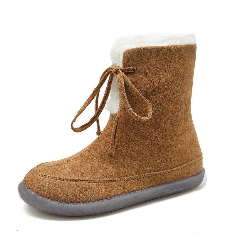 Large Size Flat Short Boots Women's 20 Winter New Two-wear Lace-up Suede Warm Snow Boots