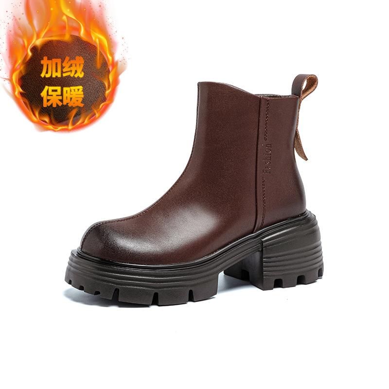 

Ботинки Мартин с круглым носком женские осенне-зимние новые короткие ботинки модные универсальные ретро тонкие на маленьком толстом каблуке модные ботинки 39