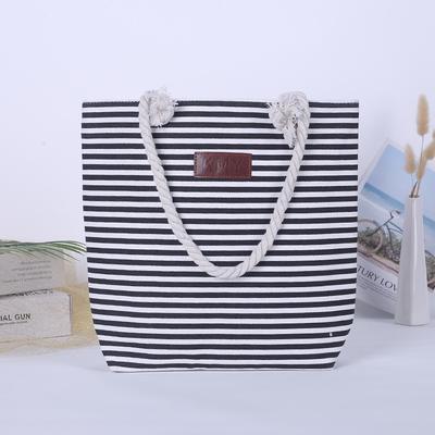 New Casual Stripe Printed Canvas Bag Large Capacity Shopping Canvas Bag Cotton Rope Shoulder Hand Canvas Bag