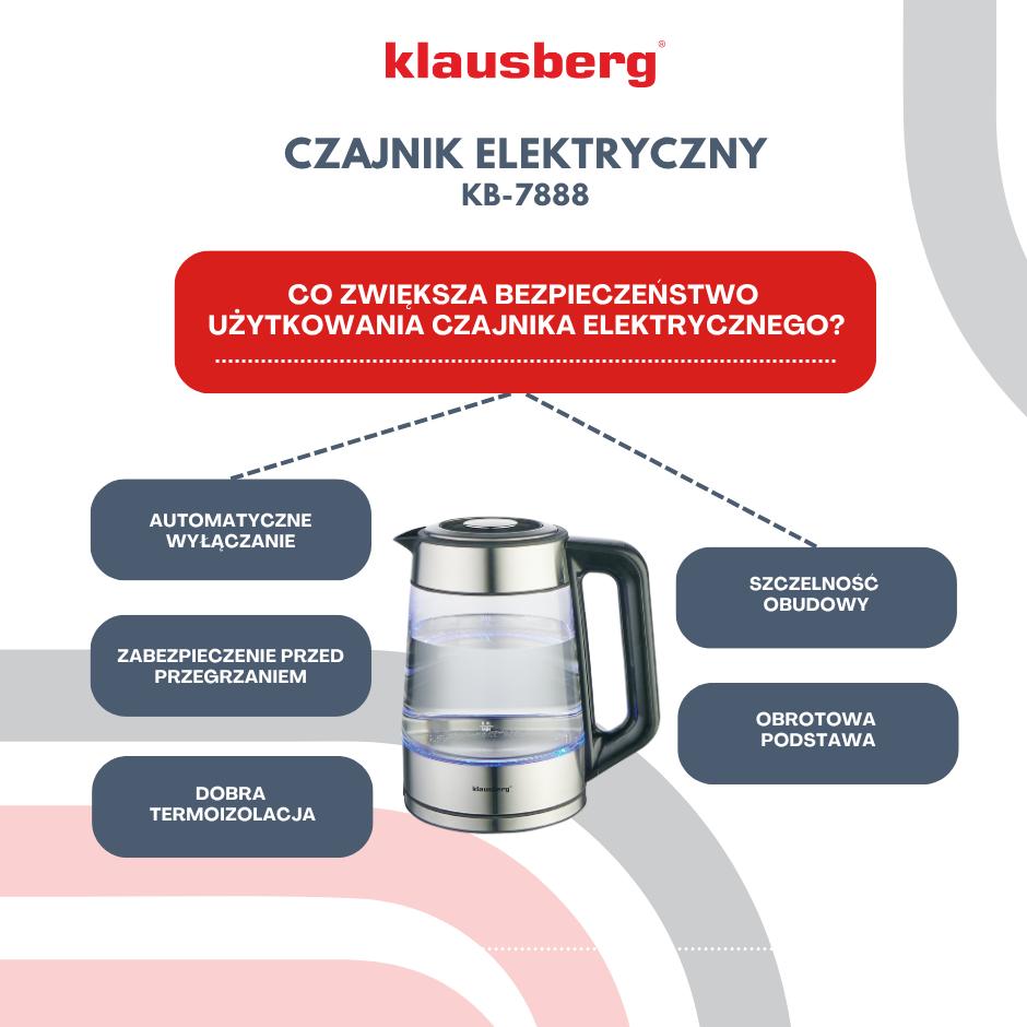 Czajnik Elektryczny Z Regulacją Temperatury Szklany 1.7L KLAUSBERG KB-7888