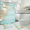 Blue Fishing Net And Whelk 3D Printed Waterproof Shower Curtain Non Slip Rugs Mat Polyester Fabric Waterproof With Hooks