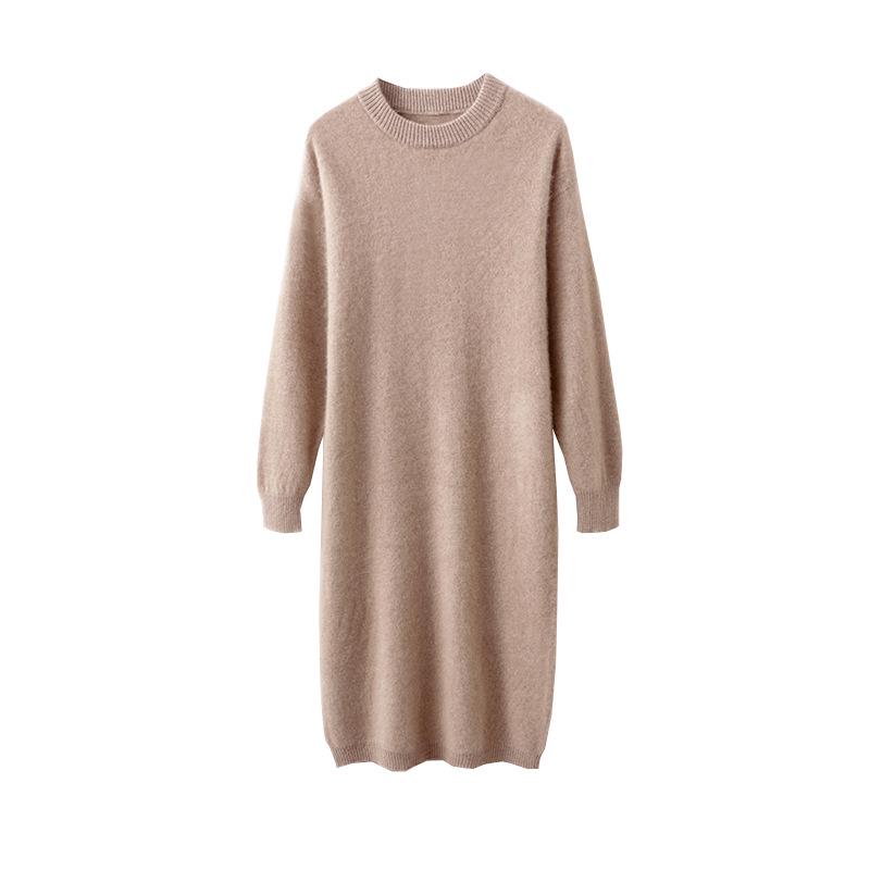 Women's Long Wool Knitted Dress - Over-the-Knee, Semi-High Neck, Loose Fit for Autumn/Winter