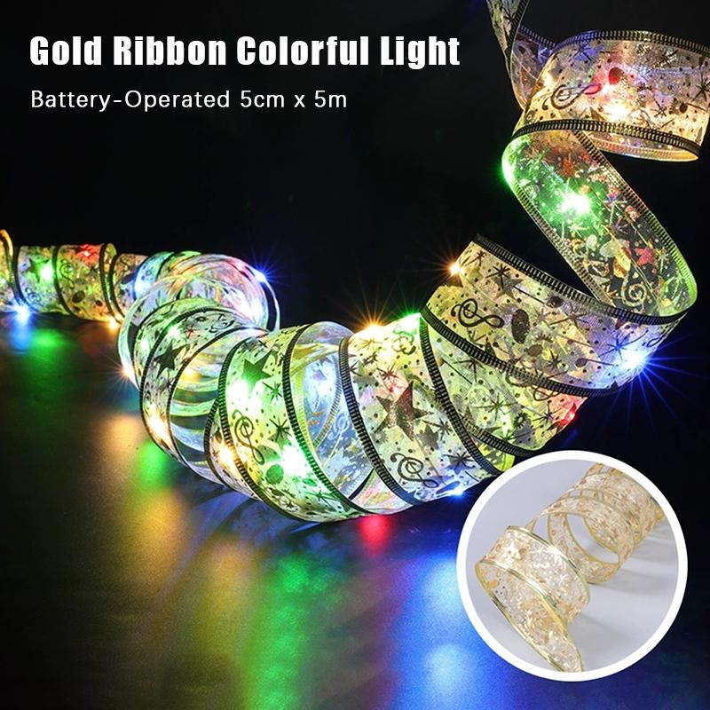 Christmas Ribbon String Lights 50/100Led Christmas Tree Diy Bows Light Home Navidad New Year Venue Wedding Party Decoration