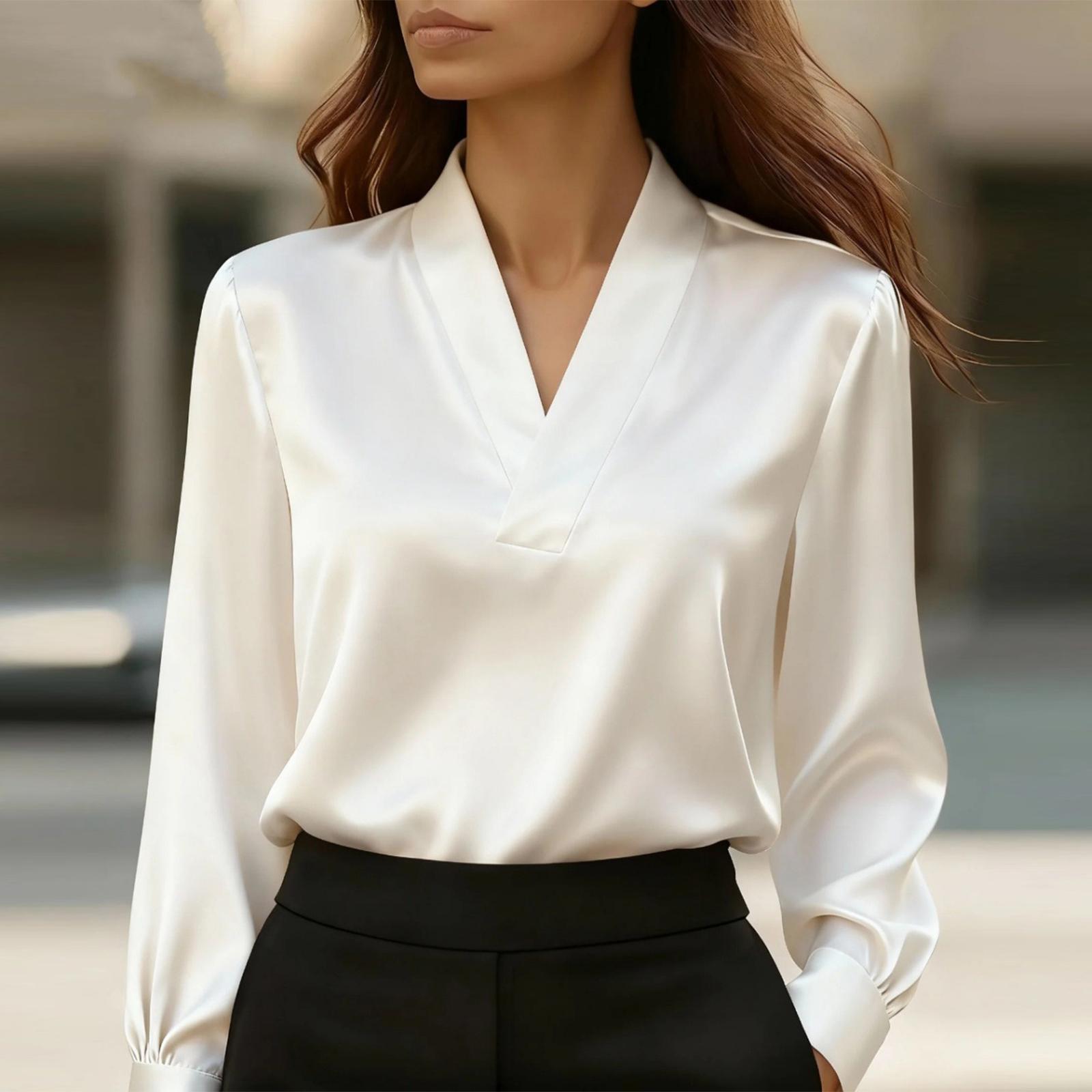 

Women s Solid-color Casual And Versatile V-neck Stylish Shirt Top XL