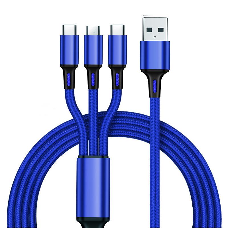Nylon-Braided 3-in-1 Fast Charging Cable (2A) with Multiple Heads for Mobile Phones